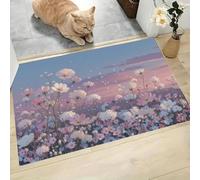 CAEITLRSO Dreamy Healing Flower Sea Indoor Mat 40x60cm, Non Slip and Absorbent welcome doormat, Daisy Flower Field, Soft flannel, Ultra thin Washable Bath Rugs, kitchen front patio carpet, Pink