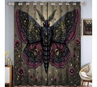 CAEITLRSO Elegant Moth Blackout Curtains for Bedroom Living Room Red Green Mysterious Gothic Darkening Grommet Curtain Window Drapes Living Room Decor, 2 Panels Set, W 66.1" x L 72"