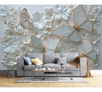 CAEITLRSO Embossed Luxury Style Wall Murals, 3D Butterfly Flower Mural Wall Silk Fabric, uv-Resistant, Large Photo Wallpaper for Living Room Bedroom Kitchen Office Kids, 450x315cm