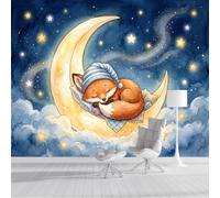 CAEITLRSO Fantasy Fairy Tale Photo Wallpaper Goodnight Starry Sky Fox Wall Mural Silk Wall Décor Art Large Poster Picture Design Modern for Living Room Bedroom Dorm Décor 200x140cm, Gold Blue