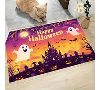 CAEITLRSO Happy Halloween Door Mat 40x60cm - Ghosts Castles Sunset Machine Washable Mat Super Soft Non Slip Doormat Indoor Outdoor Water Absorbent Floor Mats Heavy Duty Entrance Rug, Orange Purple
