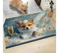 CAEITLRSO Healing Animal Doormats Inside Washable Non-slip 80x120cm Fox Champagne Daisy Door Mat, Dirt Resist Entrance Mat Rug Low Profile Floor Mat for Front Door Kitchen Bathroom, Brown