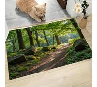 CAEITLRSO Healing Forest Indoor Mat 45x75cm, Non Slip and Absorbent welcome doormat, Forest Trails, Soft flannel, Ultra thin Washable Bath Rugs, kitchen front patio carpet, Light Green