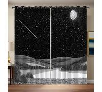 CAEITLRSO Hills Fields Curtains Eyelet Soft Thermal Blackout Curtains Shooting Stars Night Sky Ring Top Soundproof Window Drapes for Bedroom Living Room Home Decoration 46.1 x 53.9 Inch Drop 2 Panels