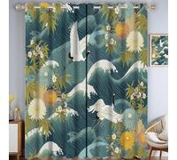 CAEITLRSO Japanese Surf Curtains Decorative Crane Marigold 100% Light Blocking Grommet Curtain For Villa Living Room, Bedroom Blue-Green 2 Panels Set, 46.1 x 53.9 Inch