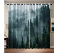 CAEITLRSO Lush Forest Curtains Eyelet Soft Thermal Blackout Curtains Mysterious Misty Ring Top Soundproof Window Drapes for Bedroom Living Room Home Decoration 66.1 x 90.2 Inch Drop 2 Panels