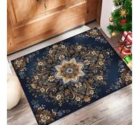 CAEITLRSO Luxury Floral Entryway Rug Indoor Door mat, Navy Blue Vintage Mandala Small Washable Area Rugs Kitchen Bathroom Office Mat, Low Pile Non-Slip Bedroom Carpet for Front Door Entrance, 50x80cm