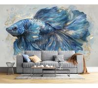 CAEITLRSO Luxury Watercolor Animals Wall Murals, Gilded Fighting Fish Mural Wall Silk Fabric, uv-Resistant, Large Photo Wallpaper for Living Room Bedroom Kitchen Office Kids, 350x256cm