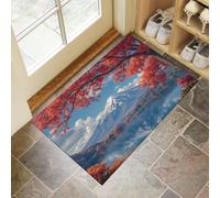 CAEITLRSO Natural Scenery Door Mat, 60x90cm Machine Washable Mat, Mount Fuji And Maple Leaves Super Soft Non Slip Doormat Indoor Outdoor Water Absorbent Floor Mats Entrance Rug, Bright Red