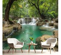 CAEITLRSO Natural Wonder Wall Murals, Forest Waterfall Pond Mural Wall Silk Fabric, uv-Resistant, Large Photo Wallpaper for Living Room Bedroom Kitchen Office Kids, 200x140cm, Emerald Green