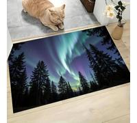 CAEITLRSO Natural Wonders Soft Absorbent Flannel Anti-Skid Backing Non Slip Bath Rugs Bath Mat Floor Carpet Area Rugs Indoor Mat 45x75cm, Fantasy Aurora Forest, Purple Green
