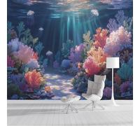 CAEITLRSO Photo Wallpaper Dream Ocean Garden, 450x315cm Silk Premium Art Print Mural, Blue Purple Wall Mural Decoration Poster for Living Room Bedroom Office, Deep Sea Coral Jellyfish