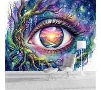 CAEITLRSO Photo Wallpaper Fantasy Magic Giant Eye, 200x140cm Silk Premium Art Print Mural, Gold Purple Wall Mural Decoration Poster for Living Room Bedroom Office, Forest Sunset