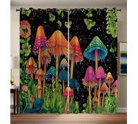 CAEITLRSO Psychedelic Mushrooms Curtains Eyelet Soft Thermal Insulated Noise Reducing Blackout Curtains Magic Forest Ring Top Window Drapes for Bedroom Living Room 66.1 x 90.2 Inch 2 Panels