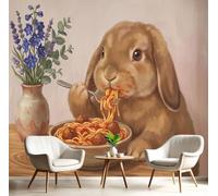 CAEITLRSO Realistic Cute Pets Mural Wallpaper, Pasta Rabbit Flower Photo Wallpaper for Bedroom, Living Room, TV Backdrop, Office, 3D Panoramic Wall Mural Silk Wall Paper 400x280cm (WxH)