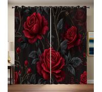 CAEITLRSO Red Roses Curtains - Dark Gothic Style Print Pattern Eyelet Blackout Thermal Insulated Room Darkening Window Drapes for Bedroom Living Room 2 Panels 尺寸3W168cm x L183cm