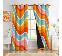 CAEITLRSO Retro 70S 100% Blackout Curtains for Living Room 2 Panels Wavy Pattern Black Out Curtains for Bedroom Grommet Thermal Insulated Room Darkening Window Drapes, 66.1 x 72 Inch