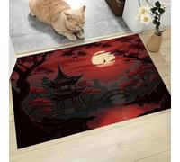 CAEITLRSO Retro Aesthetics Door Mats Outdoor Indoor, Washable Moonlit Night Ancient Pavilion Red Maple Door Mat Non Slip Dirt Trapper Doormats, ultra thin Welcome Door Mats, Claret - 45x75cm