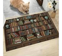 CAEITLRSO Retro Bookshelf Door Mats Globe Library Absorbent Non-Slip Low Profile Doormat for Entrance, Inside, Kitchen, Machine Washable Foldable Front Door Mat for Pets or Dog 45x75cm
