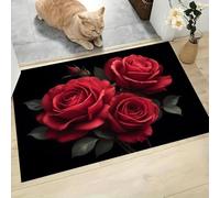 CAEITLRSO Romantic Floral Door Mat, 80x120cm Machine Washable Mat, Vintage Rose Bud Super Soft Non Slip Doormat Indoor Outdoor Water Absorbent Floor Mats Entrance Rug, Red