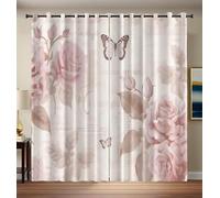 CAEITLRSO Roses Butterflies Curtains Eyelet Soft Thermal Insulated Noise Reducing Blackout Curtains Postcard Background Ring Top Window Drapes for Bedroom Living Room 66.1 x 90.2 Inch 2 Panels