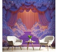CAEITLRSO Silk Wallpaper 3D Wallpapers 250x175cm, 3D Dreamy Healing Wall Covering for Living Room Bedroom Home Decoration, Romantic Clouds Stage, Purple Brown