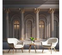 CAEITLRSO Silk Wallpaper 3D Wallpapers 400x280cm, Classical Luxury Architecture Wall Covering for Living Room Bedroom Home Decoration, Stone Pillars Porch, Gold Gray