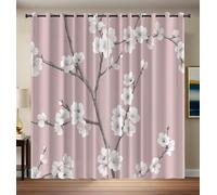 CAEITLRSO Simple Elegant Curtains Eyelet Soft Thermal Blackout Curtains Delicate Sakura Ring Top Soundproof Window Drapes for Bedroom Living Room Home Decoration 46.1 x 53.9 Inch Drop 2 Panels