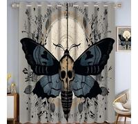 CAEITLRSO Skull Moth Curtains Decorative Mystical Runic Background 100% Light Blocking Grommet Curtain For Villa Living Room, Bedroom Yellow Blue 2 Panels Set, 66.1 x 72 Inch