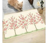 CAEITLRSO Spring Countryside Door Mat Pink Watercolor Peach Blossom Tree Doormat for Indoor, 45x75cm, Non-slip Entrance Rug Machine Washable Soft Doormats for Kitchen Bathroom Bedroom