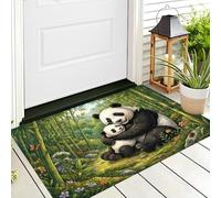 CAEITLRSO Springtime Bamboo Forest Door Mat 50x80cm, Cute Panda Machine Washable Mat Super Soft Non Slip Doormat Indoor Outdoor Water Absorbent Floor Mats Heavy Duty Entrance Rug, Dark Green