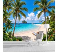 CAEITLRSO Tropical Seaside Style Mural Wallpaper, Coconut Trees Island Beaches Photo Wallpaper for Bedroom, Living Room, TV Backdrop, Office, 3D Panoramic Wall Mural Silk Wall Paper 300x210cm (WxH)
