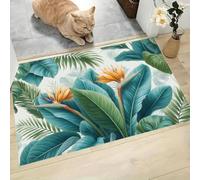 CAEITLRSO Tropicalplant Flowers Soft Absorbent Flannel Anti-Skid Backing Non Slip Bath Rugs Bath Mat Floor Carpet Area Rugs Indoor Mat 50x80cm, Bird Of Paradise Banana Leaf, Bluegreen