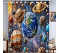 CAEITLRSO Universe Planet Curtains Eyelet 95% Blackout Room Darkening Curtains with Earth Thermal Insulated Energy Window Drapes for Bedroom Living Room 66.1 x 90.2 Inch, Blue Brown 2 Panels
