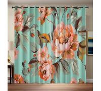 CAEITLRSO Vintage Floral Blackout Curtains for Living Room and Bedroom, Medieval Privacy Thermal Insulated Noise Reduction Eyelet Drapes for Home Decor, W 90.2" x L 90.2", Turquoise Pink, 2 Panels