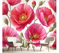 CAEITLRSO Wall Mural Realistic Pastoral Flowers Silk Art Print Photo Wallpaper Decor, Living Room Kitchen Dining Room Bedroom, Wallpaper 350x256cm, Watercolor Poppy 3D Panoramic Mural, Rose Red