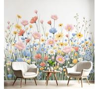 CAEITLRSO Wall Murals Fresh Pastoral Flowers, Large Photo Silk Wallpaper Watercolor Daisy, Wall Stickers XXL Poster Picture Home Decoration for Living Room, Bedroom, Office 250x175cm, Blue Pink