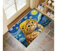 CAEITLRSO Washable Door Mat Indoor - Non Slip Impressionist Art Style Mat For Floor Doormat - Inside Door Mat, Super Absorbent Dirt Trapper - Kitchen,Runner Rugs, Cat And Sunflower, 50x80cm