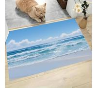CAEITLRSO Washable Small Rug, Healing Seascape Non Slip Door Mat, 45x75cm Waves Beach, Soft Low Pile Rug, Rubber Backing, Stain & Fade Resistant, for Kitchen Bathroom Indoor Entrance