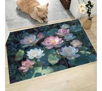 CAEITLRSO Watercolor Realistic Flowers Doormats Inside Washable Non-slip 45x75cm Lotus Bud Door Mat, Dirt Resist Entrance Mat Rug Low Profile Floor Mat for Front Door Kitchen Bathroom, Pink Green