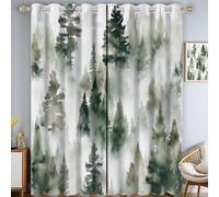 CAEITLRSO Watercolor Style Blackout Curtains for Bedroom Living Room Gray-Green Mist Evergreens Darkening Grommet Curtain Window Drapes Living Room Decor, 2 Panels Set, W 66.1" x L 72"