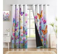 CAEITLRSO Wildflowers Butterflies Curtains - Dreamlike Fields Print Pattern Eyelet Blackout Thermal Insulated Room Darkening Window Drapes for Bedroom Living Room 2 Panels 尺寸3W168cm x L183cm