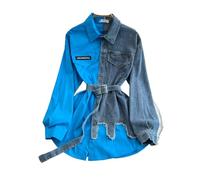 CAEITLRSO Women Dresses - Retro Temperament Waist Color Matching Denim Shirt Women's Spring Casual Dress with Denim Belt, Fashion Lapel Long Sleeve Casual Shirt Dress Party Dress,Sky Blue,One Size