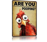 CAEJCCL Funny Chicken Metal Signs Vintage Bathroom Decor Are You Pooping Tin Sign Retro Aluminum Sign for Toilet Washroom Restroom Wall Decor 8×12 Inch