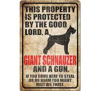CAEJCCL Metal Sign Giant Schnauzer Dog Warning Vintage Kitchen Signs Wall Decor Aluminum Signs for Home Bars Pub Club Cafes Cave Retro Tin Sign Garden Wall Plague Sign 8x12 Inches