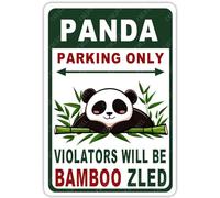 CAEJCCL Metal Signs Panda Parking Only Violators Will Be Bamboo Zled Aluminum Sign for Women Girls Boys Tin Sign for Living Room Bedroom Wall Decoration 8×12 Inches