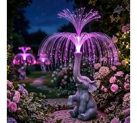 CaeliMuse Elephant Garden Ornaments,Garden Fountain Statue with Solar Lanterns,Waterproof Outdoor Solar Light Decoratio for Garden,Yard,Patio,Lawn,Elephants Statue Jellyfish Lamp Gifts for Women Men
