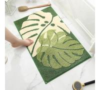 CaelumDecor 2025 Modern Green Flocked Bathroom Mats,Non-Slip Bath Mats,Soft Comfortable Fluffy Quickly Absorbent,Machine-Washable Bath Mats,Botanical Leaf Pattern,green(Size:15.7" x 23.6")