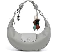 CaelumDecor New Crescent Leather Handbag for Women, Cute Hobo Under the Arm Purses with Removable Shoulder Strap & Pendant, Daily Use Stylish and versatile, easy to clean(Color:Grey)