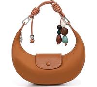 CaelumDecor New Crescent Leather Handbag for Women, Cute Hobo Under the Arm Purses with Removable Shoulder Strap & Pendant, Daily Use Stylish and versatile, easy to clean(Color:Caramel Brown)